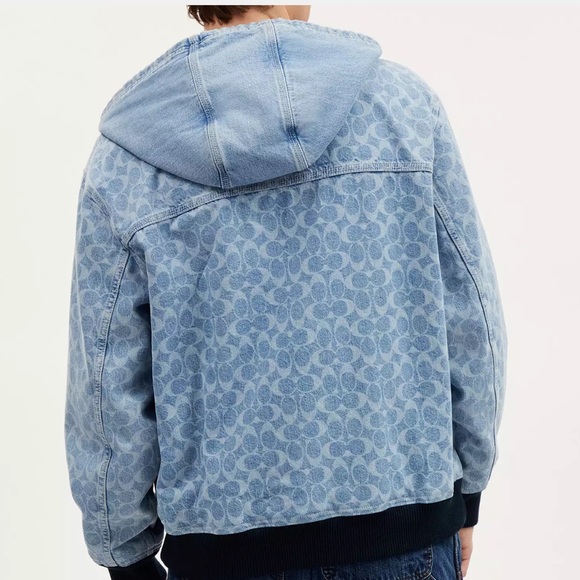 Coach Signature Denim Hooded Zip Up Jacket - Picture 3 of 10